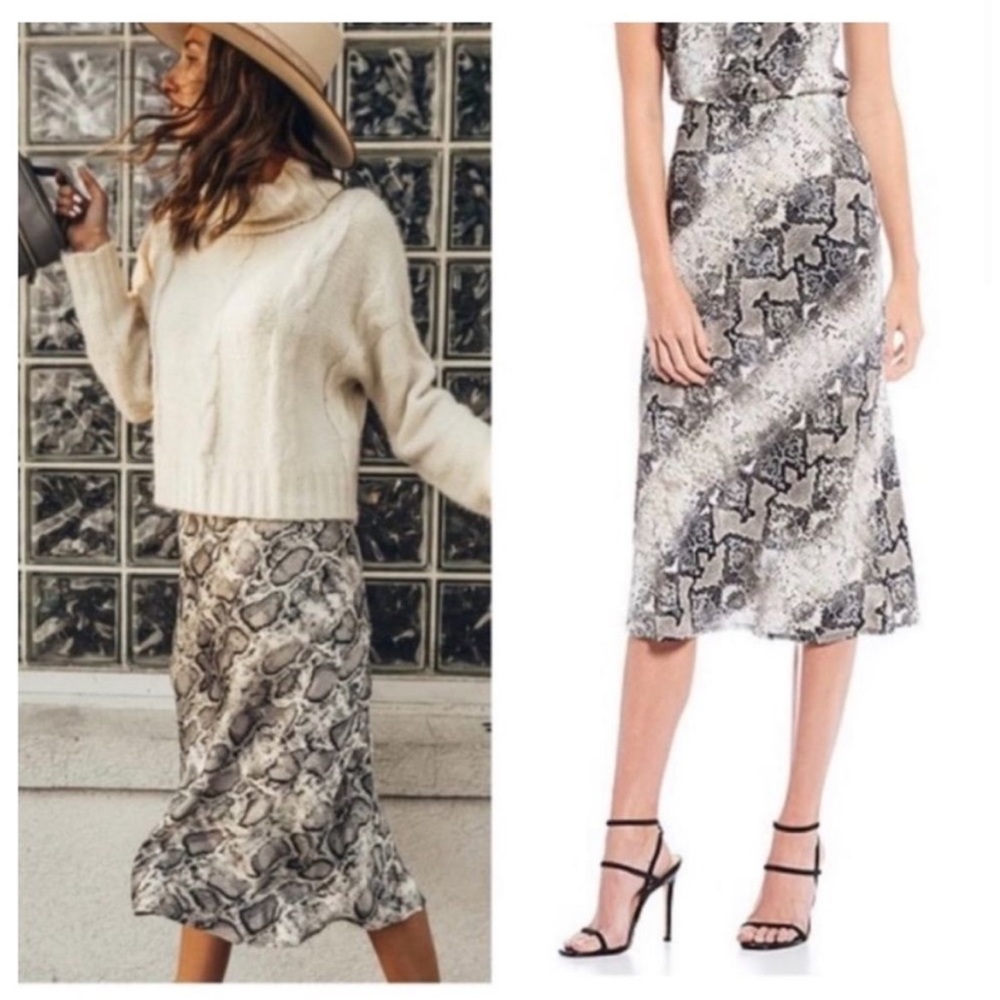Sanctuary Snakeskin Print Everyday Midi Skirt Size Large Black White Grey Anthro